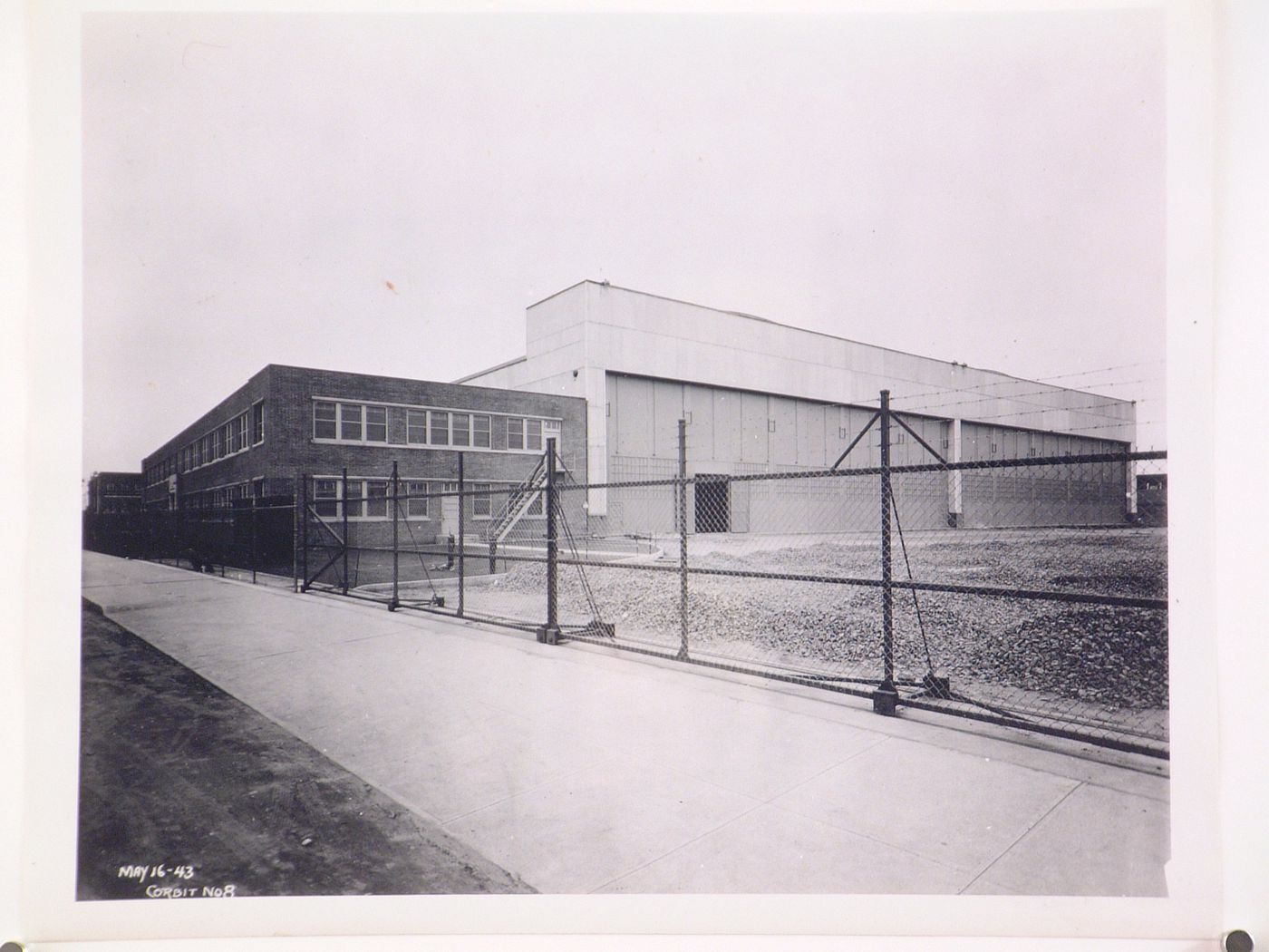 View of the south and west façades of the addition to the Administration Building, United Aircraft Corporation Chance-Vought Airplane division Assembly Plant, Stratford, Connecticut