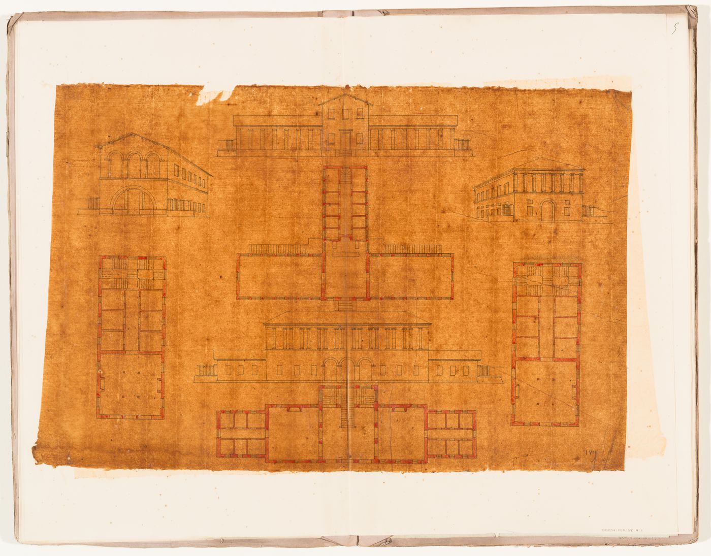Plans, elevations and perspective drawings for buildings for M. Brodelet near Vincennes