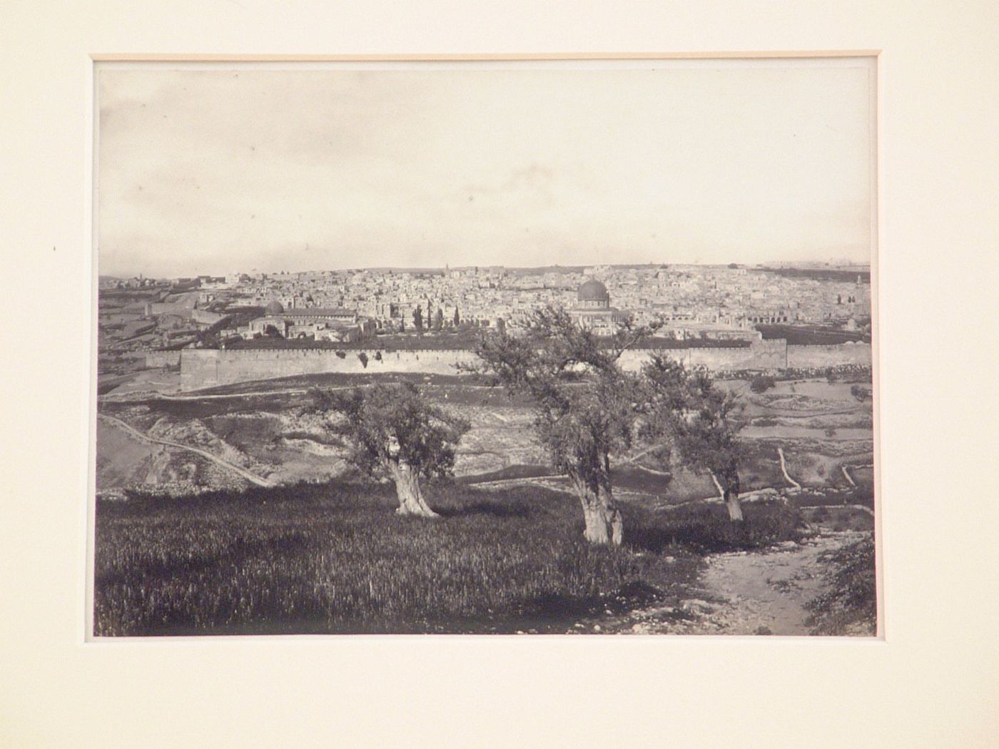 View of city from Mount of Olives looking over Kidron Valley, on the Temple platform stands the al Aqsa Mosque on the left; and the Dome of the Rock on the right, Jerusalem, Palestine