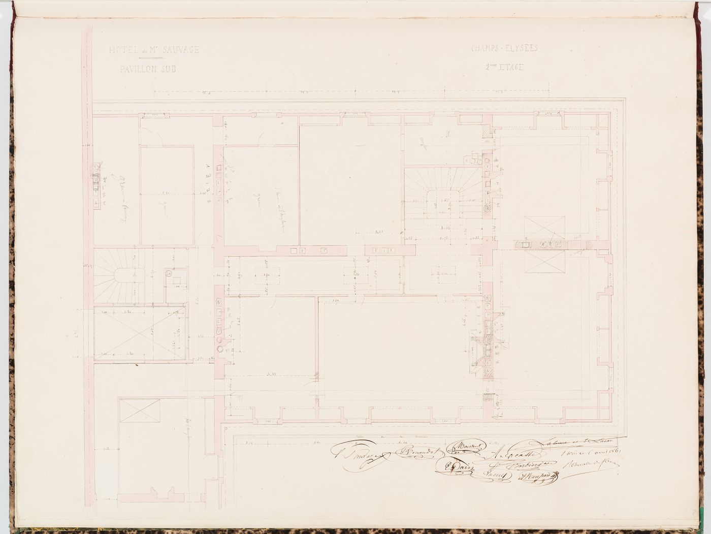 Second floor plan for the "pavillon sud", Hôtel Sauvage, Paris