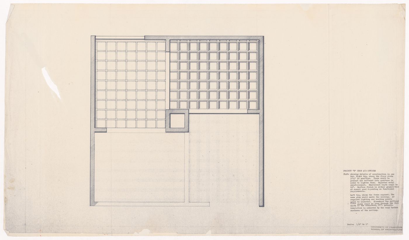 Shops and offices floor slab and frame details for the Shape of Cambridge: A Plan, Cambridge University, England