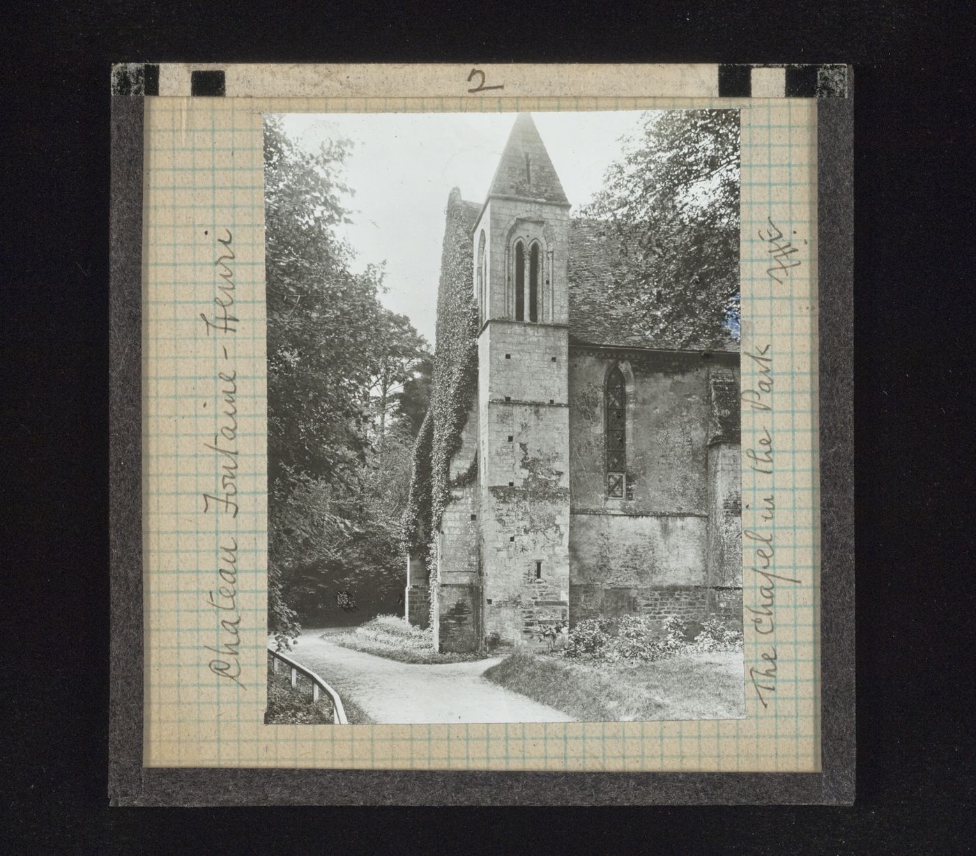 View of chapel of Château de Fontaine-Henry in park, Normandy, France