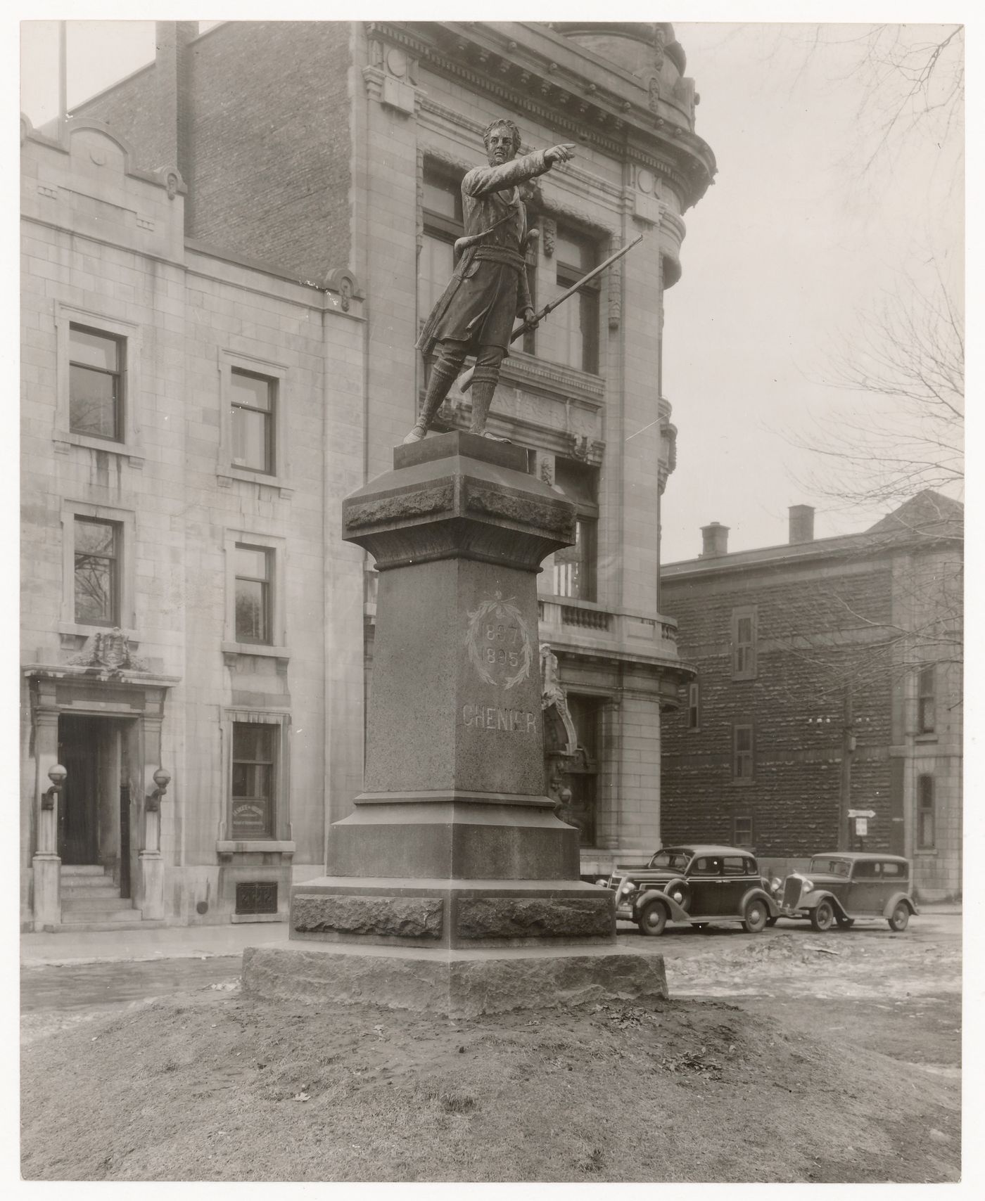 View of the monument to Dr. Jean-Olivier Chénier, corner of rues Saint-Antoine and Saint-Denis, Montréal, Québec