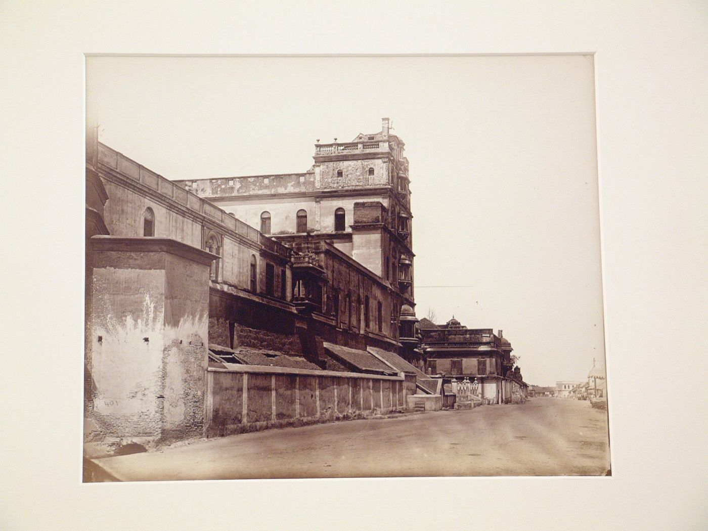 Partial view of the Nayaka Palace (now Thanjavur Palace) from the street, Tanjore (now Thanjavur), India