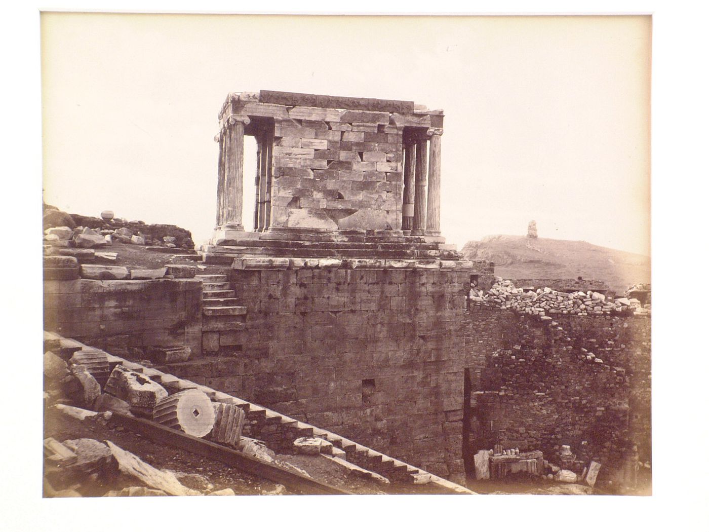 Temple of Victory with the Monument of Philopappus in the background, Acropolis, Athens, Greece