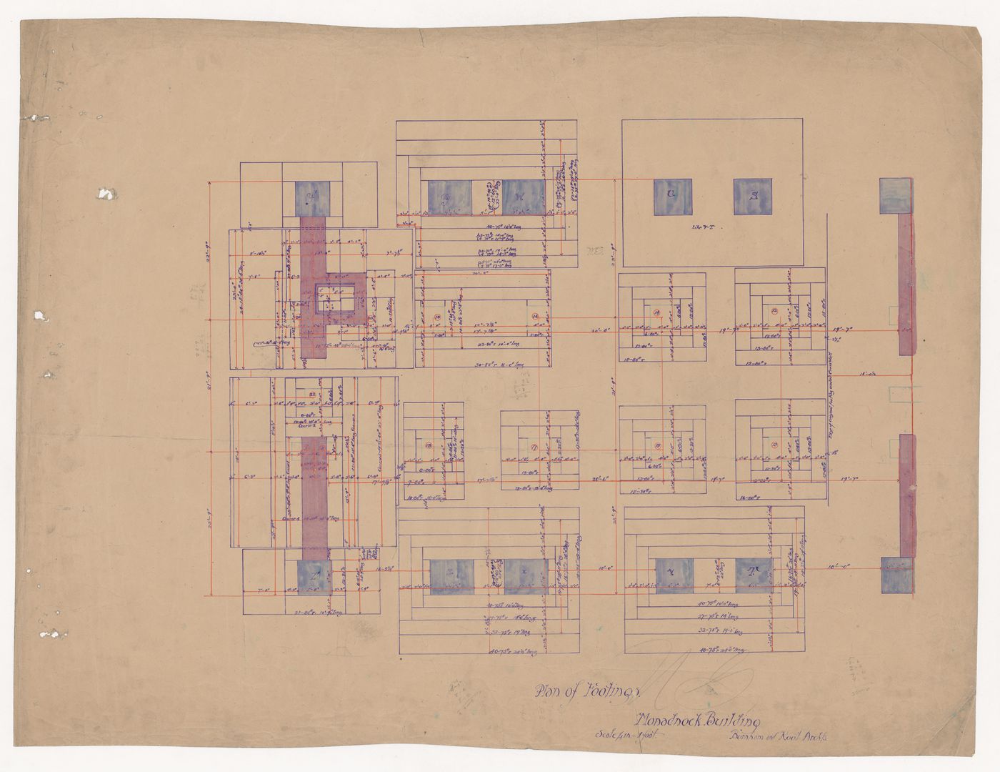 Monadnock Building, Chicago: Plan for the footings