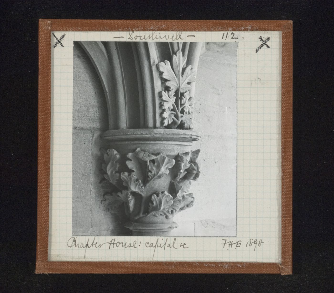 View of capital with leaf carving on the abacus at Chapter House, Southwell Minster, Southwell, Nottinghamshire, England