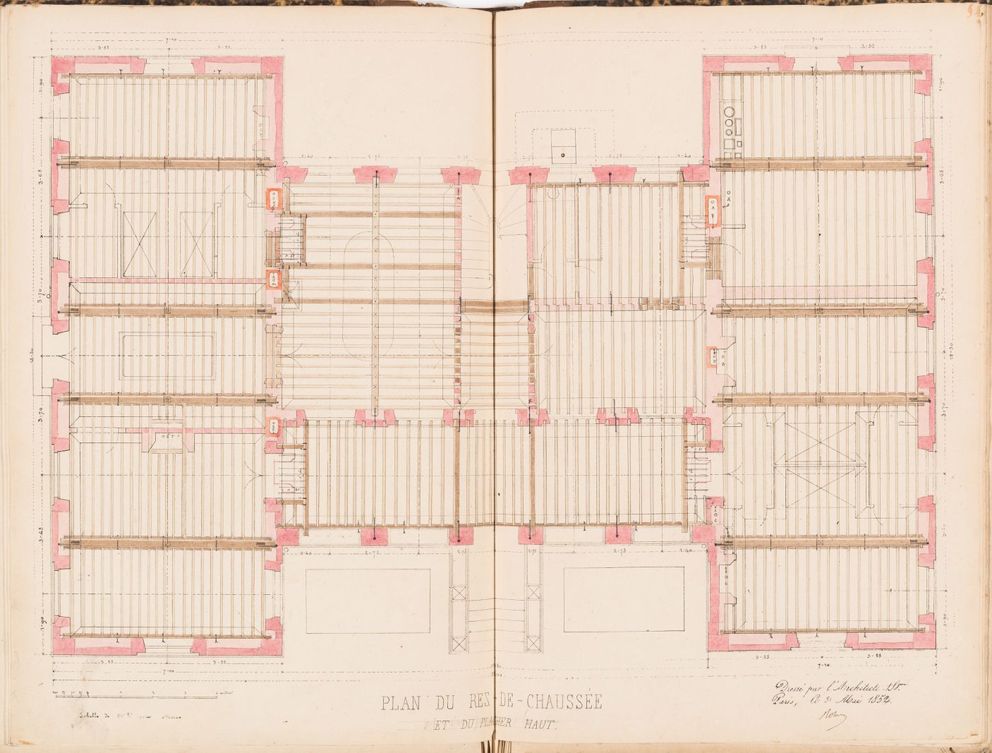 Ground floor plan, including floor framing, for a country house for Madame de Lescure, Royan