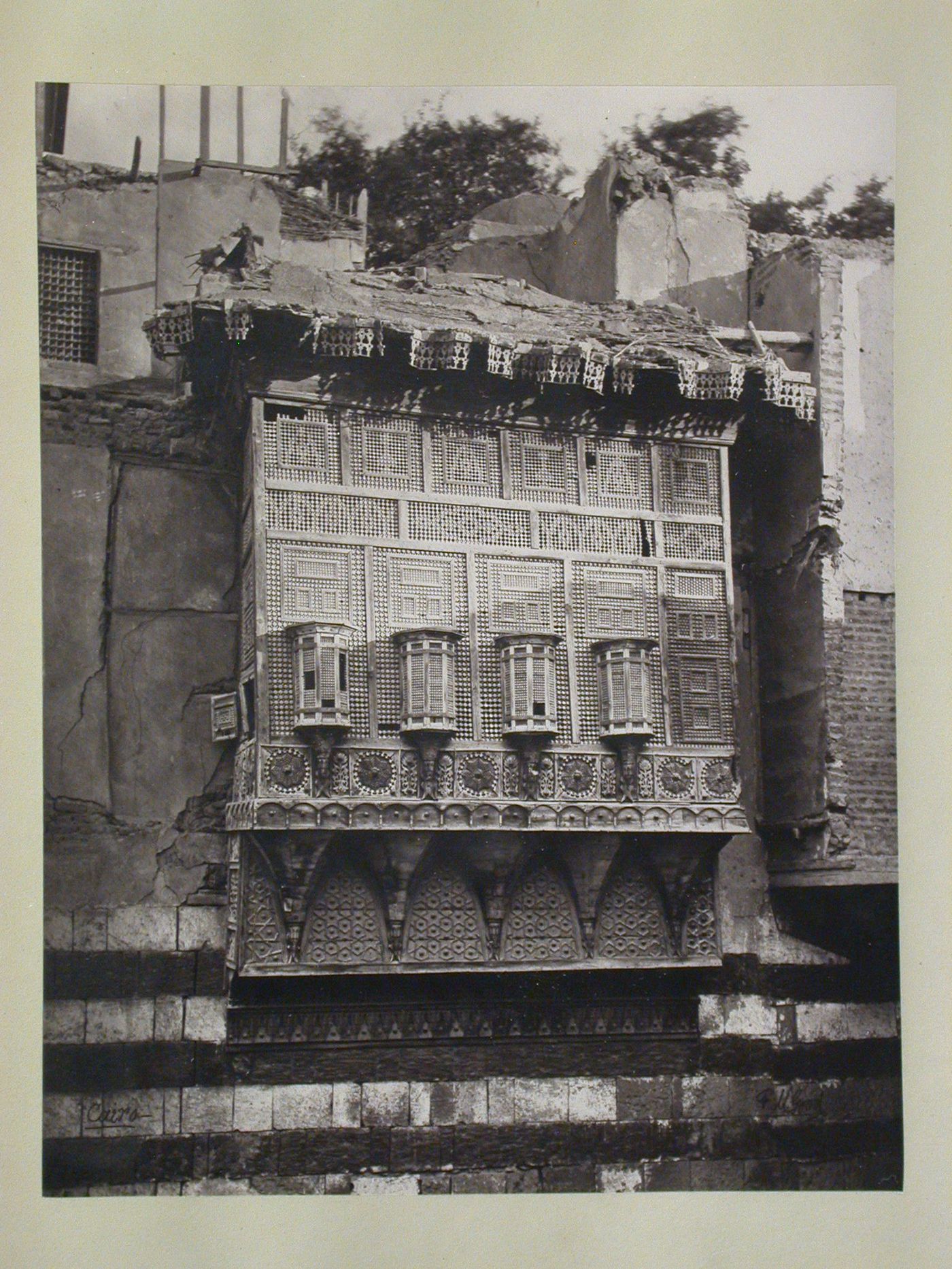 Mashrabuyah, overhanging interior entrance of Ottoman house, front view, Cairo, Egypt