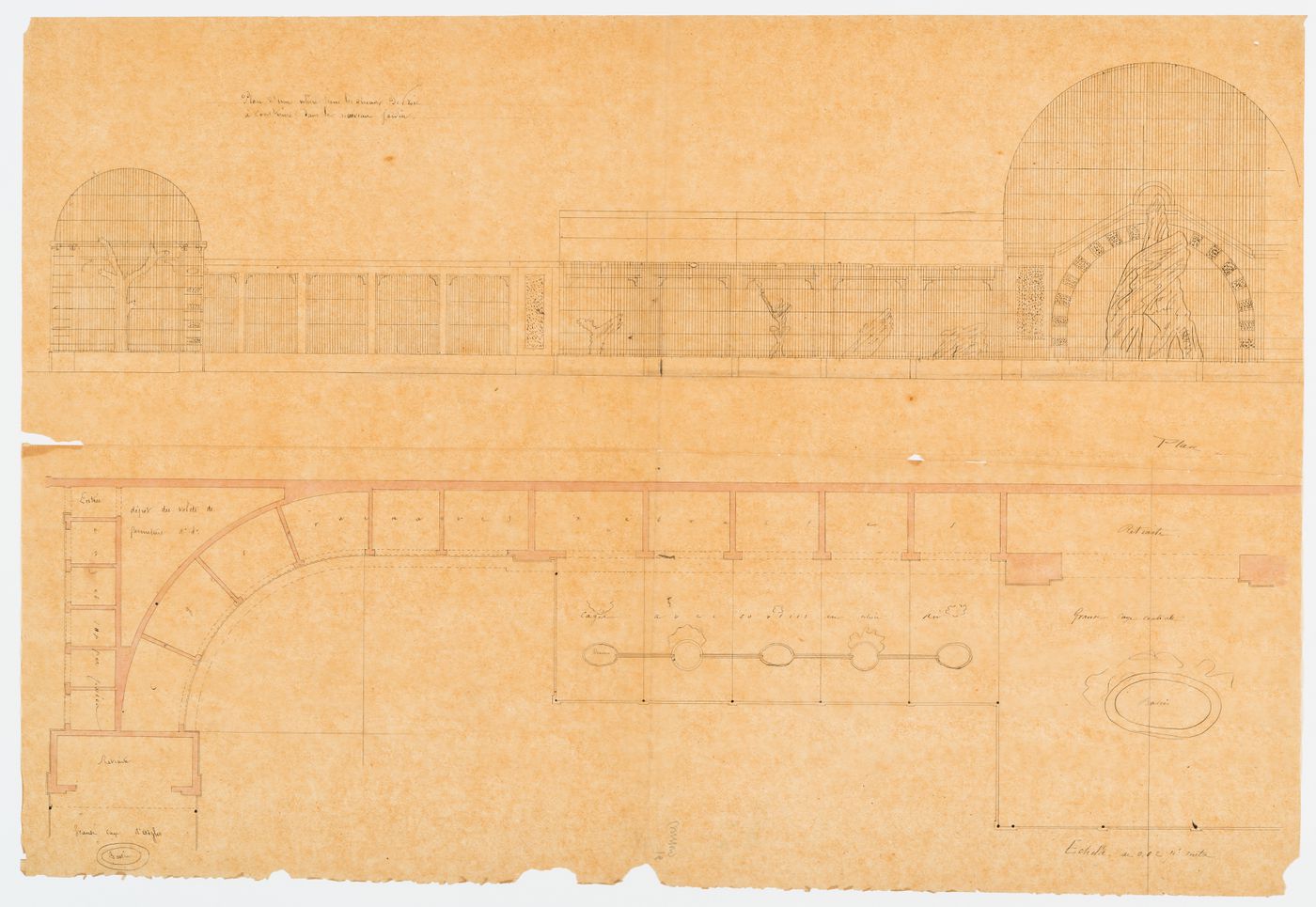 Zoological garden, Antwerp: Plan and elevation of an aviary