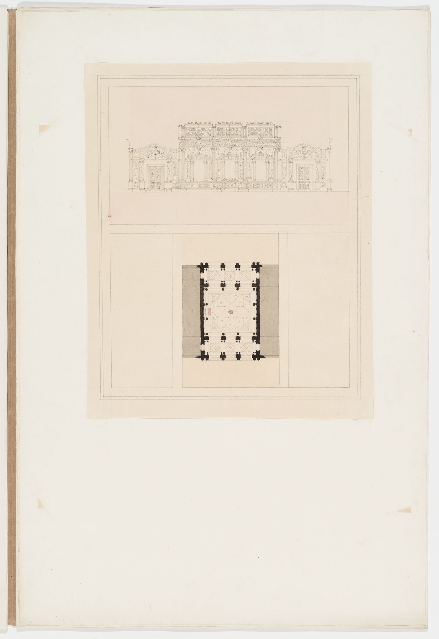 Section and plan for a corridor or vestibule