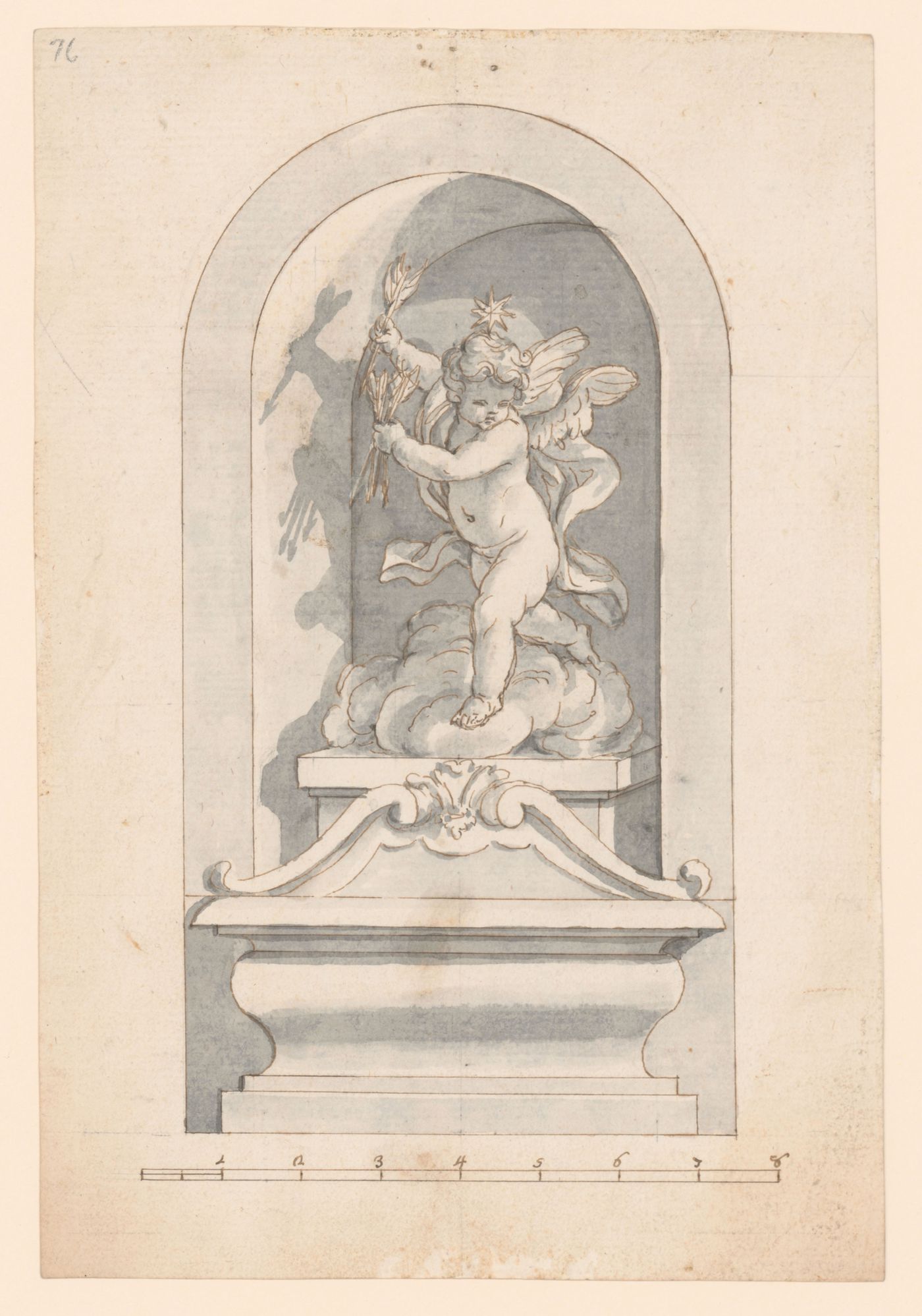 Drawing for a statue of cupid in a niche