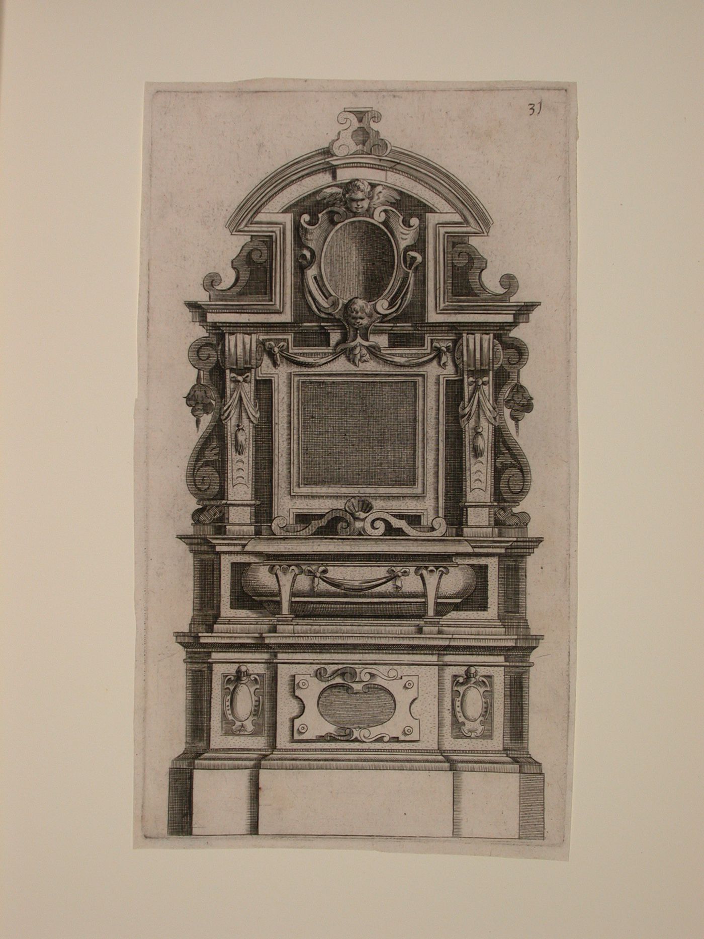 Design for a sepulchral monument with a screw-head pediment