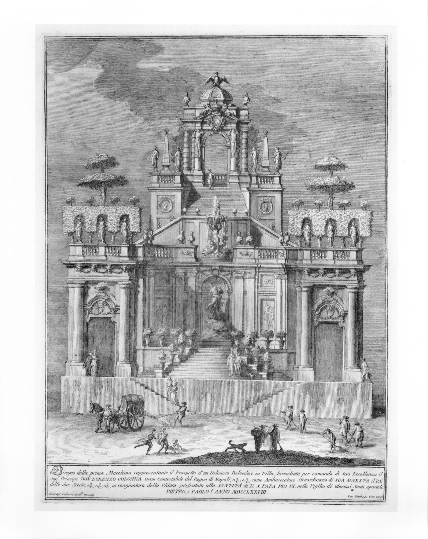 Etching of Palazzi's design for the "prima macchina" of 1778