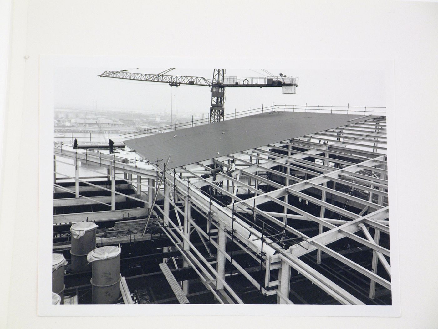 View of installation of roof panels for power station, United Kingdom