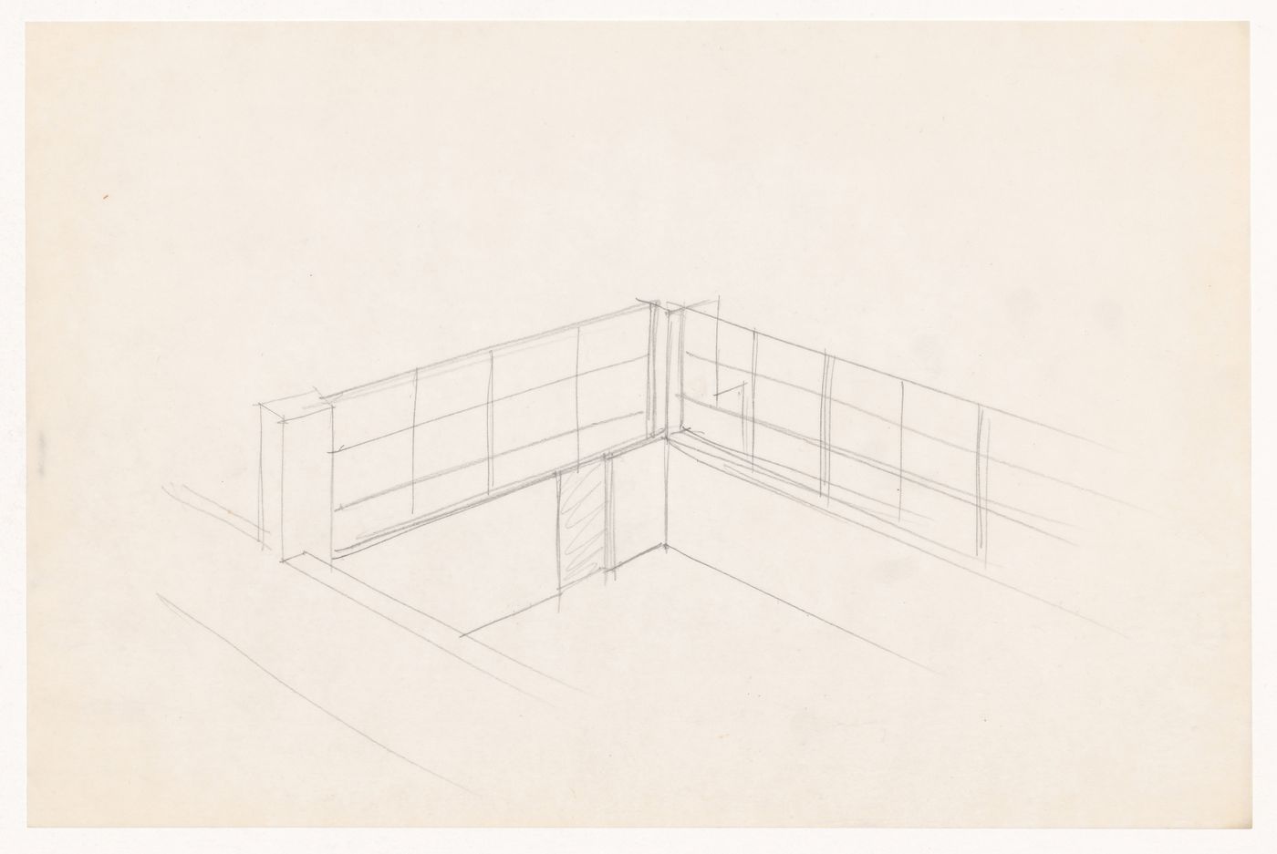 Bird's-eye perspective sketch for a court for the Gymnasium