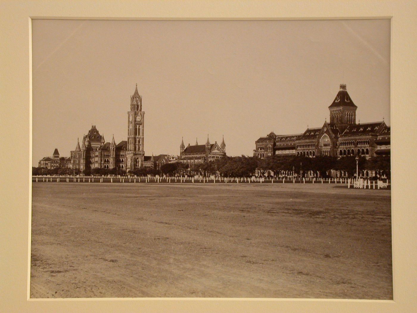 View of Queens Road (now Maharashi Karve Marg) with the Public Works Department Offices, High Court, Library, Rajabai Tower and Convocation Hall of Bombay University (now Mumbai University) and the Secretariat in the background, Bombay (now Mumbai), India