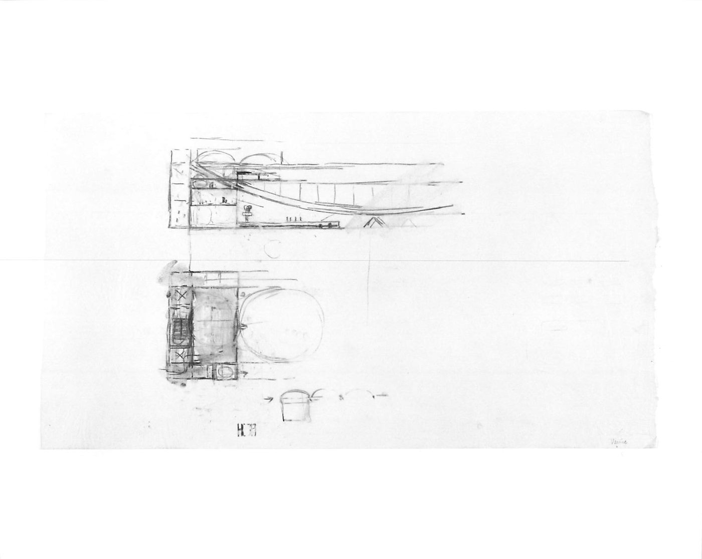 Partial section and plan for the Palazzo dei Congressi, Venice, Italy