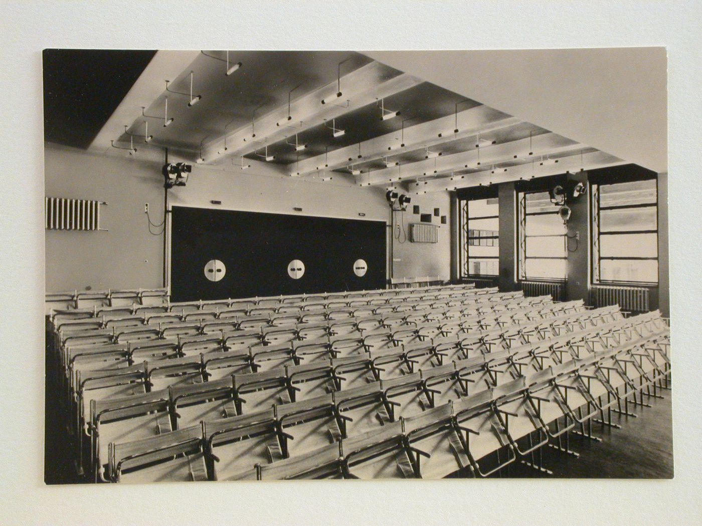Interior view of the Bauhaus building showing the auditorium with seating designed by Marcel Breuer, Dessau, Germany