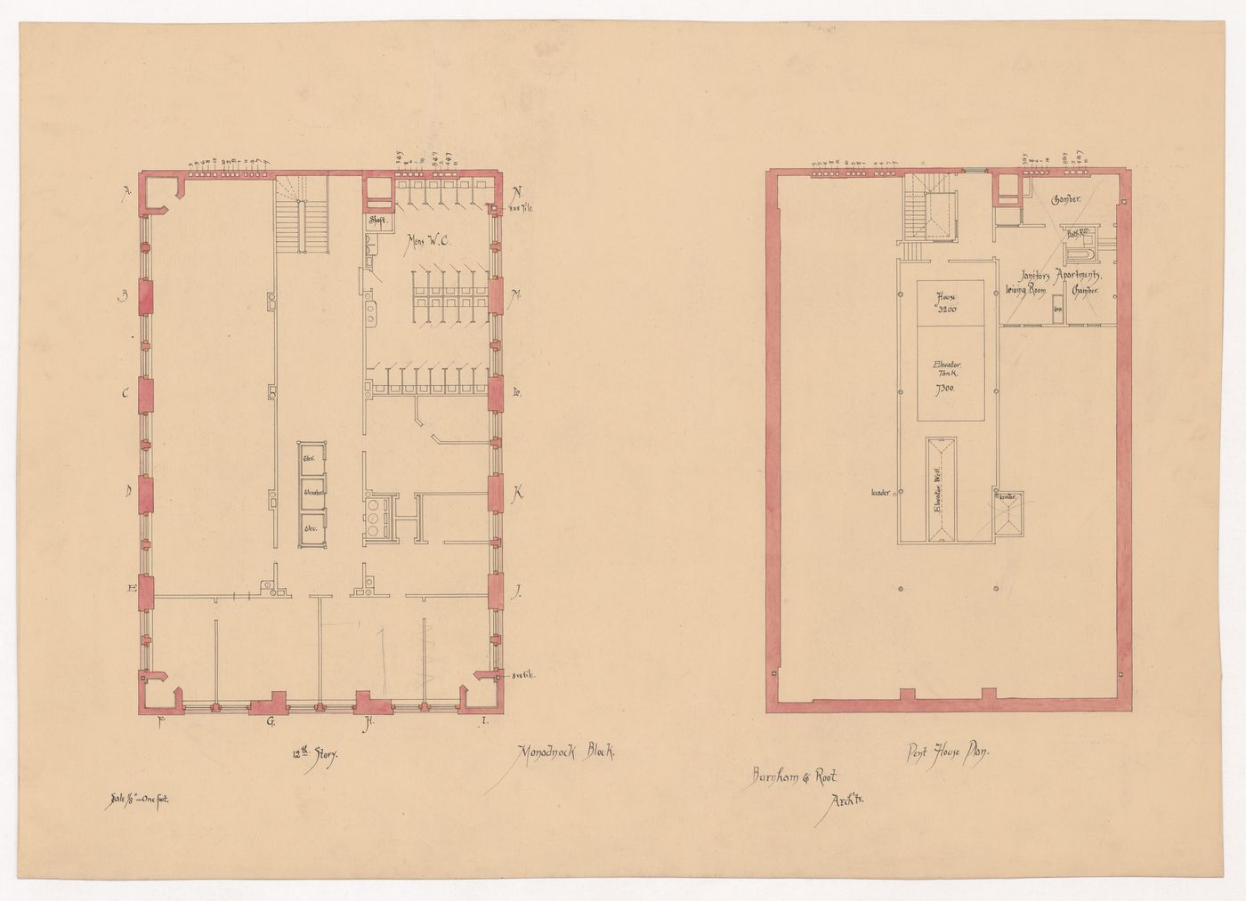 Monadnock Block, Chicago: Twelfth floor and penthouse plans