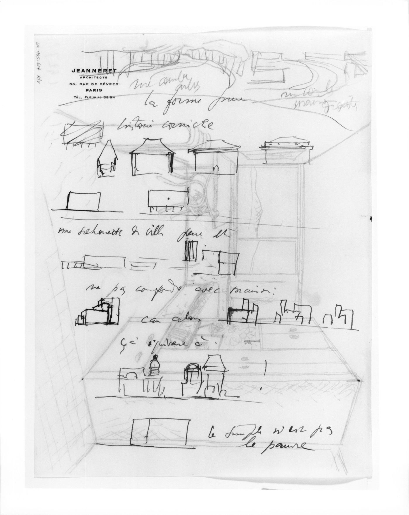 Copy after Le Corbusier, interior perspective study of the guest room ...