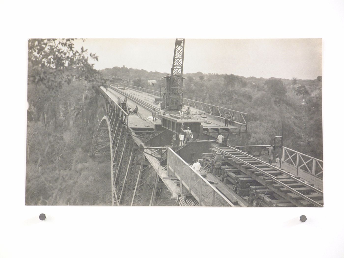 View of reconstruction of Victoria Falls Bridge, Zambezi River, crossing the border between Victoria Falls, Zimbabwe and Livingstone, Zambia