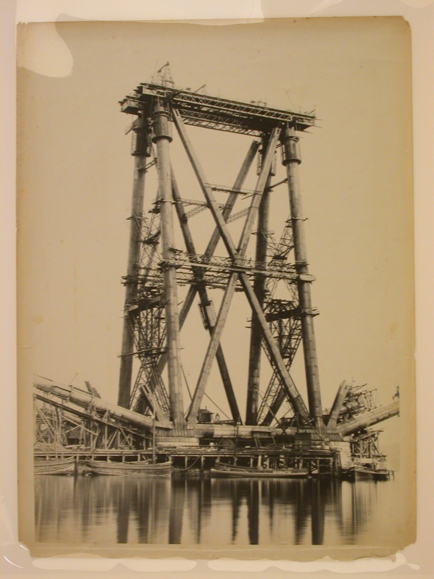 View of the Forth Bridge under construction, Firth of Forth, Scotland