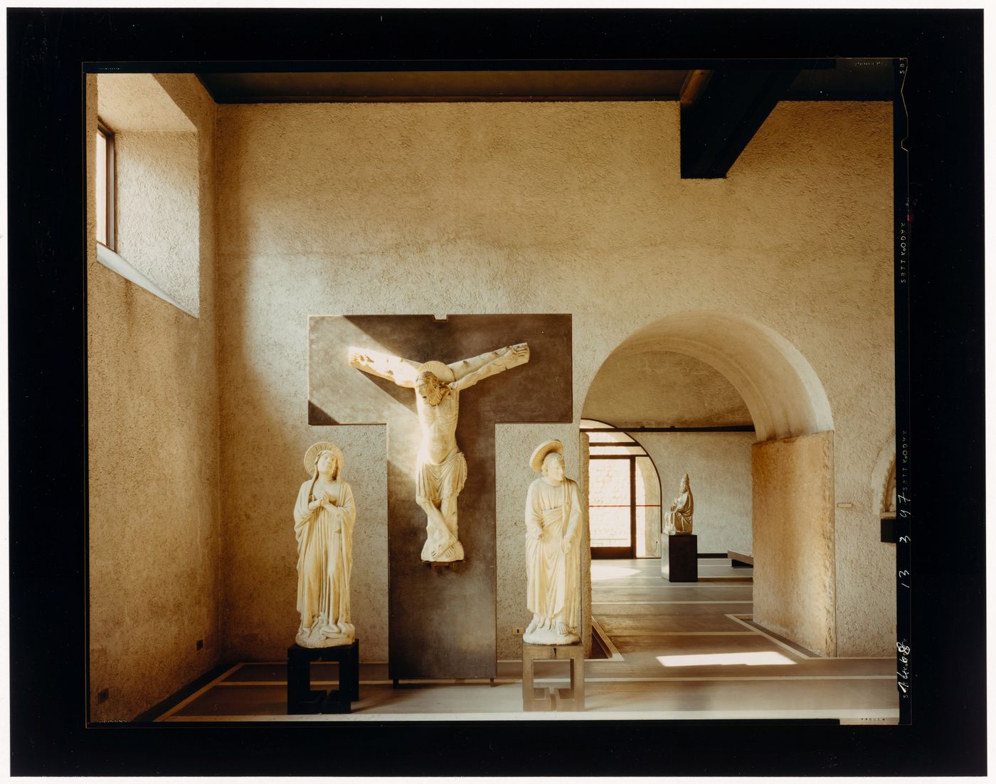 Interior view of a gallery showing statues and another gallery on the right, Museo di Castelvecchio, Verona, Italy