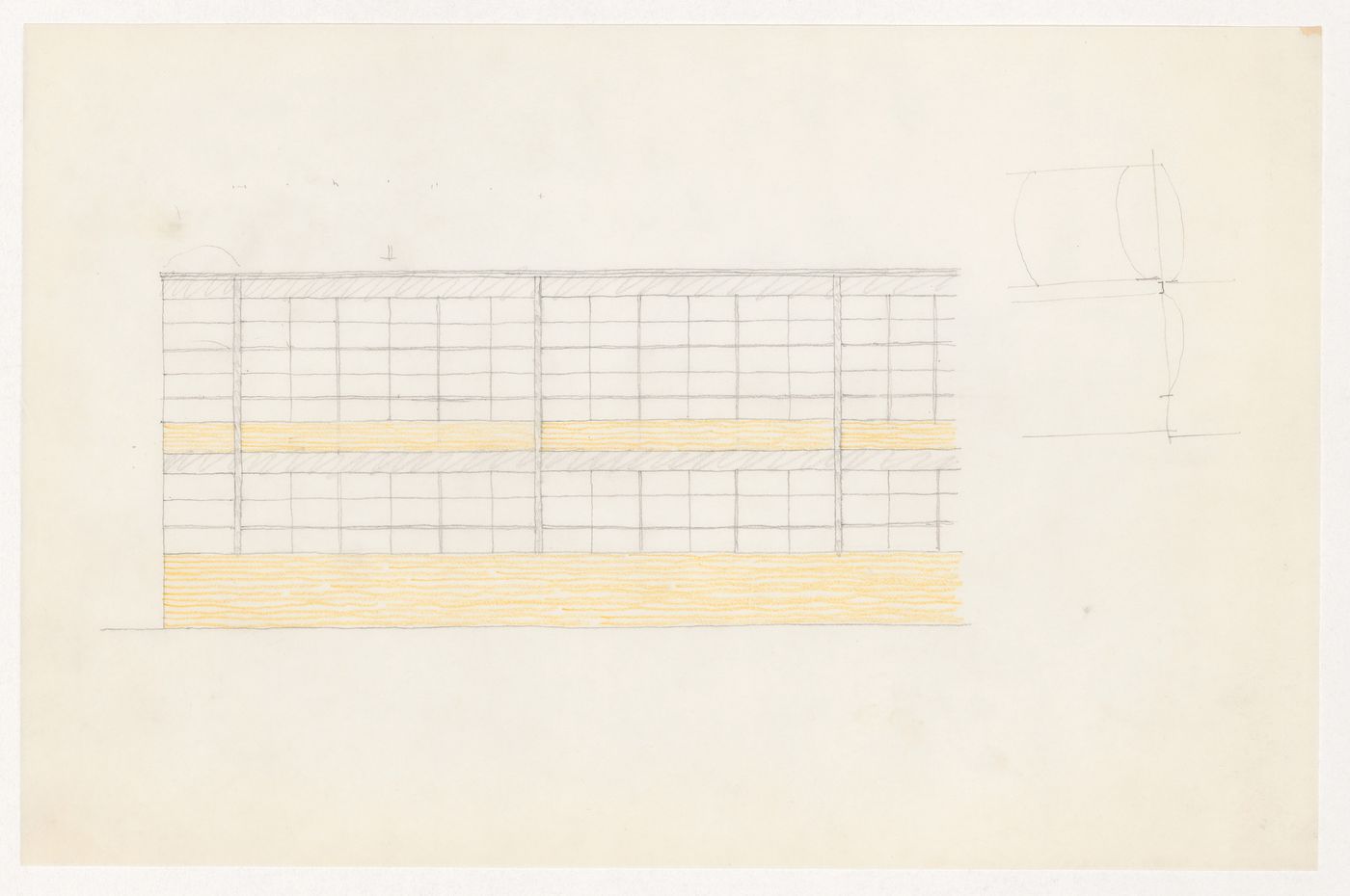 Partial sketch elevation for the Metallurgy Building, Illinois Institute of Technology, Chicago, with an unidentified sketch