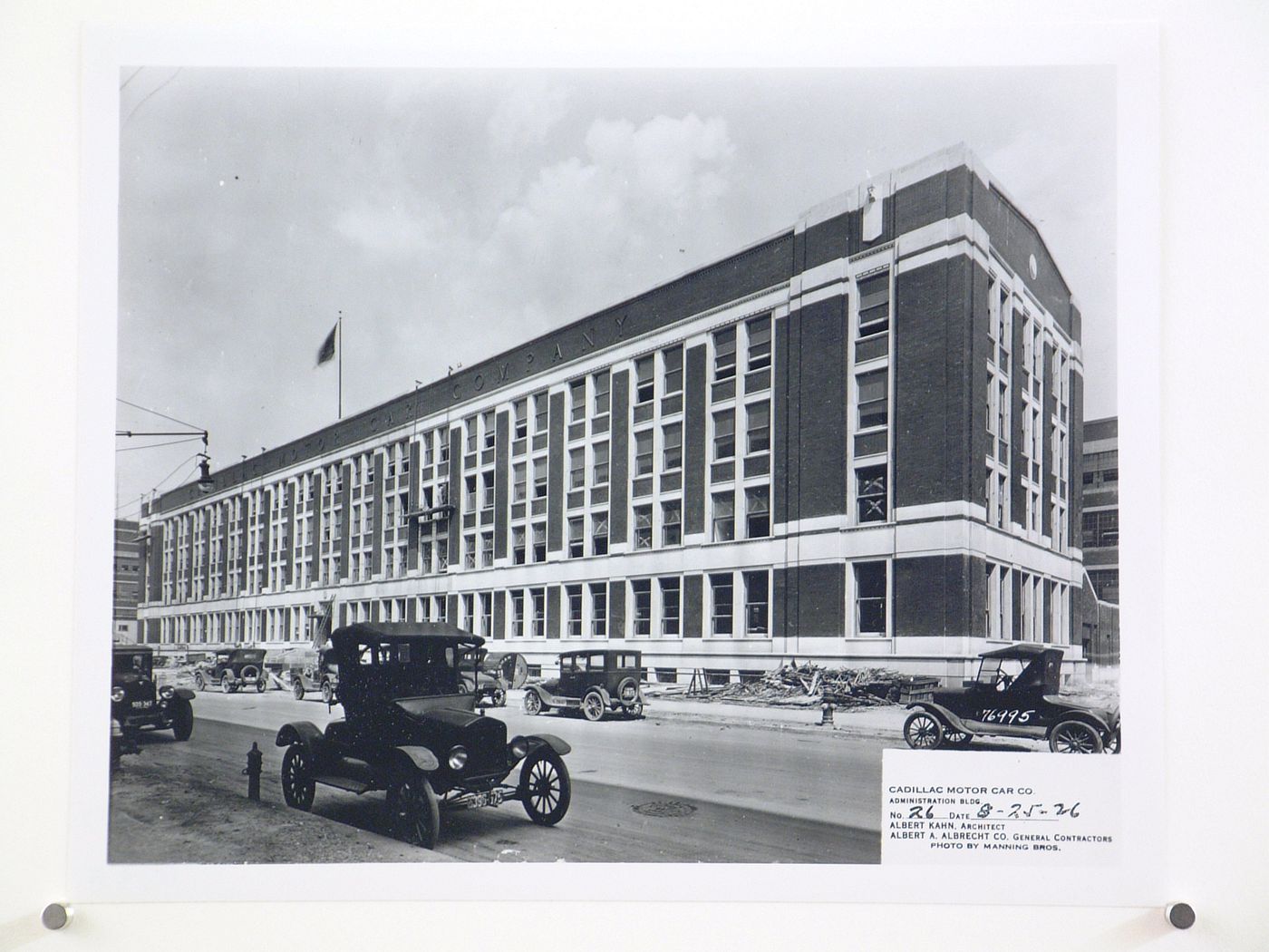 View of the principal façade of the Administration Building under construction, General Motors Corporation Cadillac Motor Car Company Assembly Plant, Detroit, Michigan