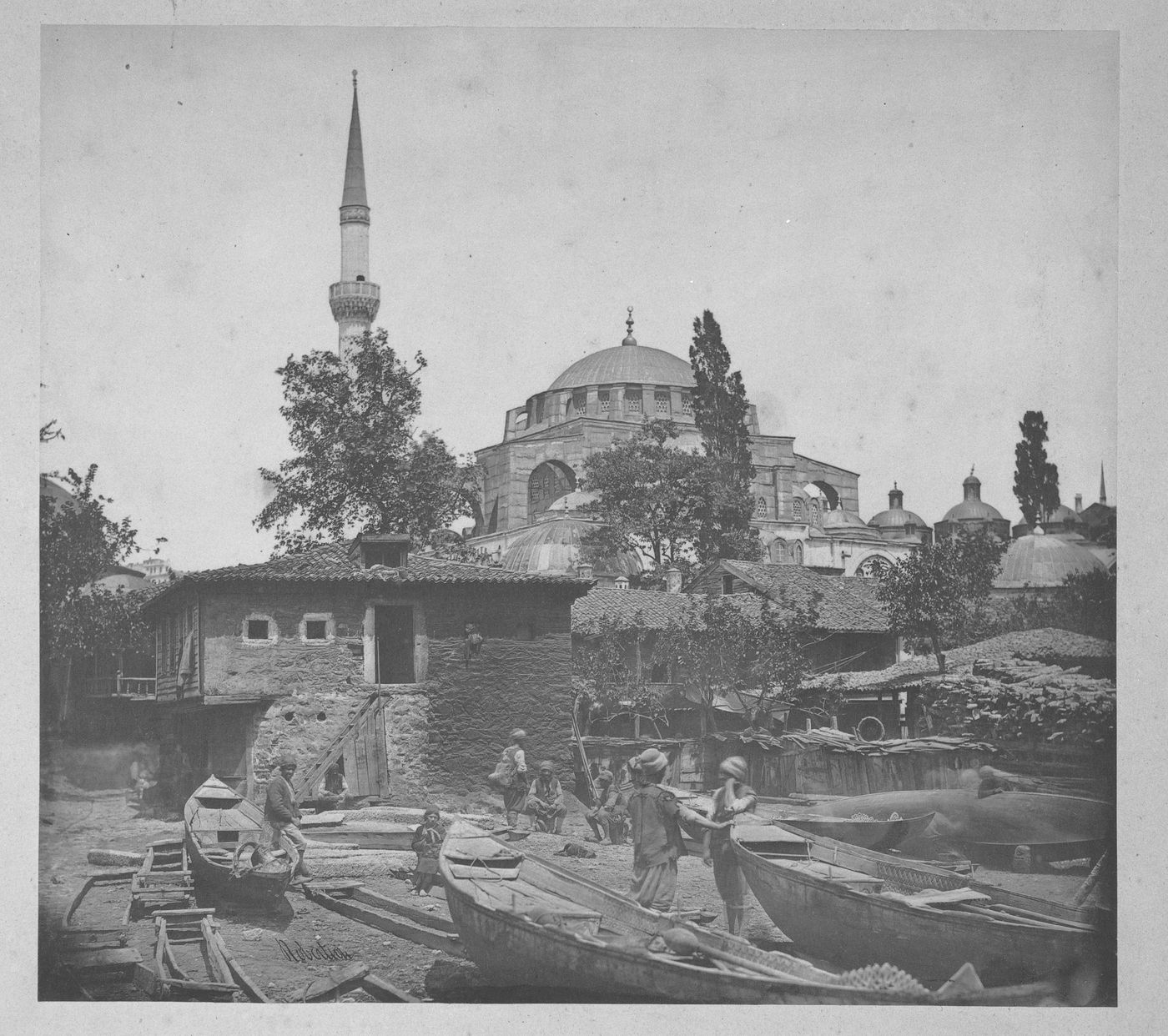 Partial view of the Kiliç Ali Pasa Camii with the pier at Tophane in the foreground, Constantinople (now Istanbul), Ottoman Empire (now in Turkey)