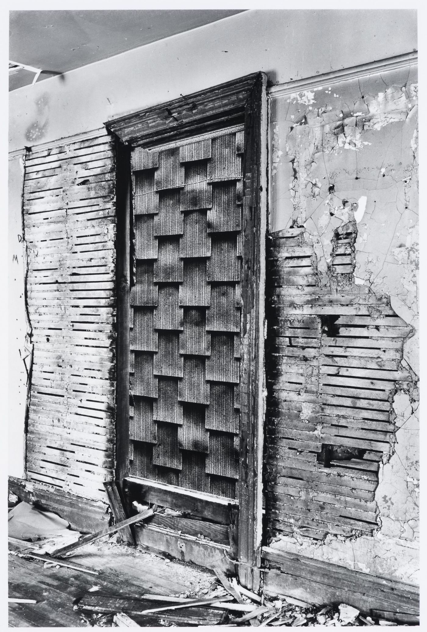 Interior, detail of dilapidated wall, New York City, New York