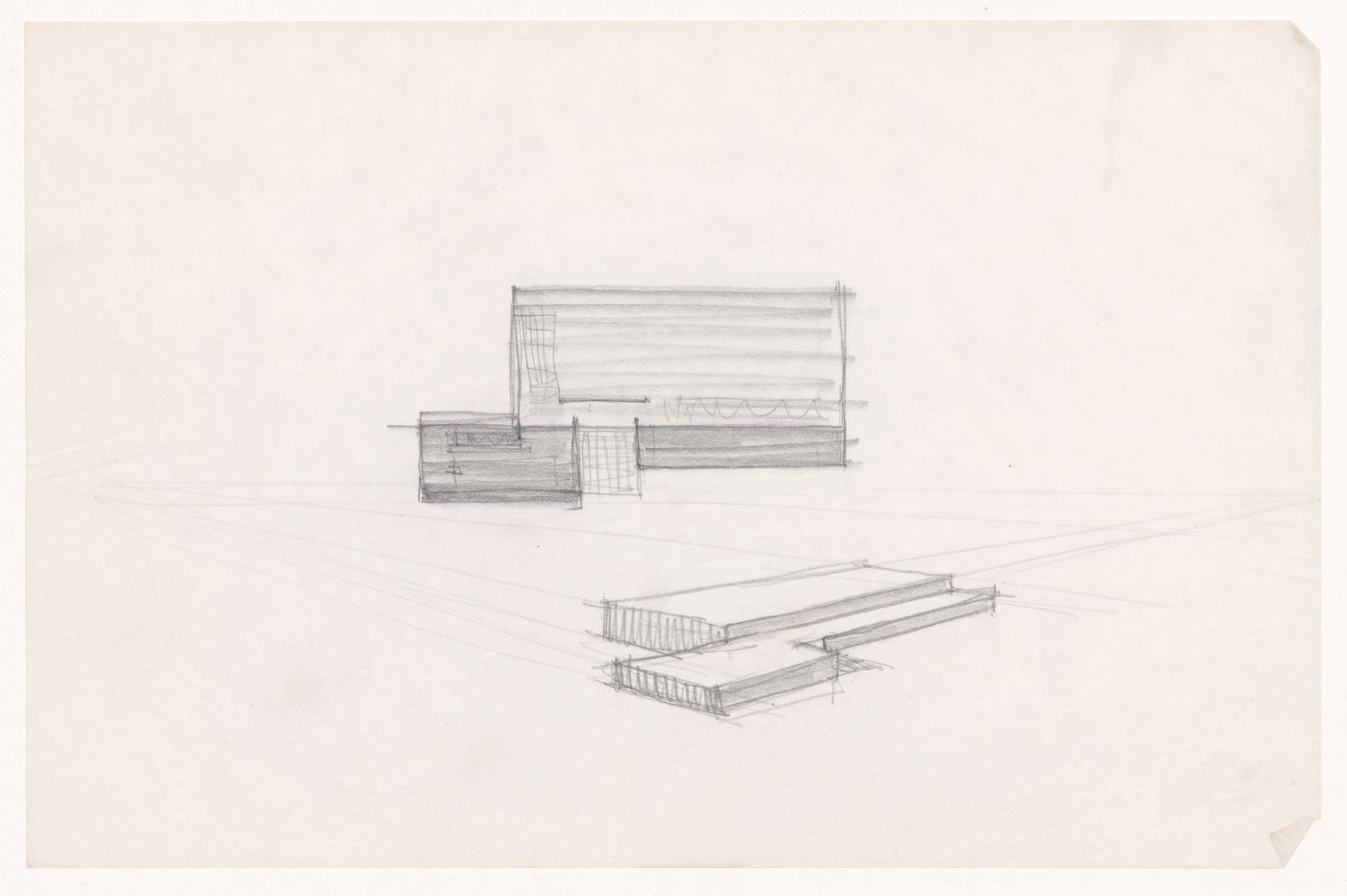 Sketch plan and bird's-eye perspective sketch for the Gymnasium and Natatorium