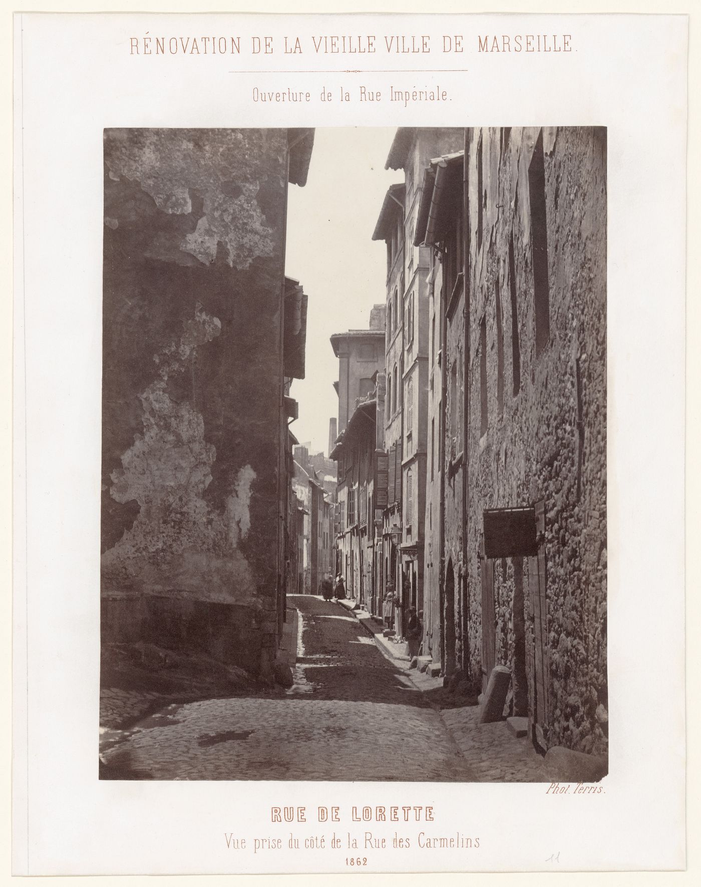 Renovation de la vieille ville de Marseille, Ouverture de la rue Impériale: Rue de Lorette, vue prise du côté de la rue des Carmelins