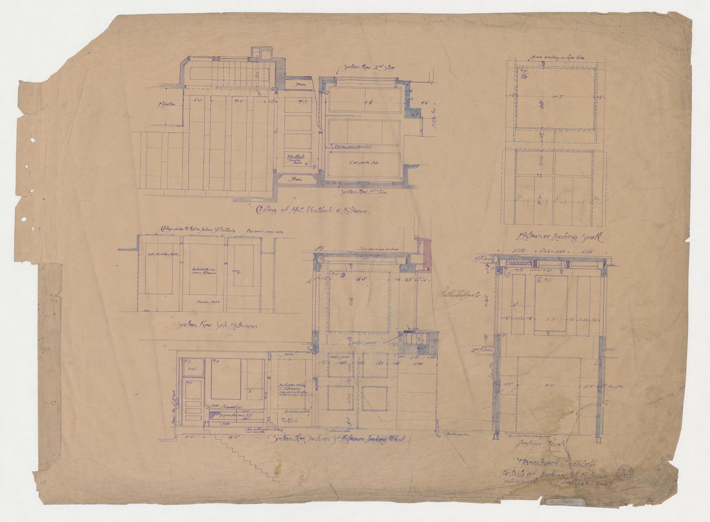 Monadnock Building, Chicago: Sections, elevations and reflected ceiling plan for the Jackson Street entrance