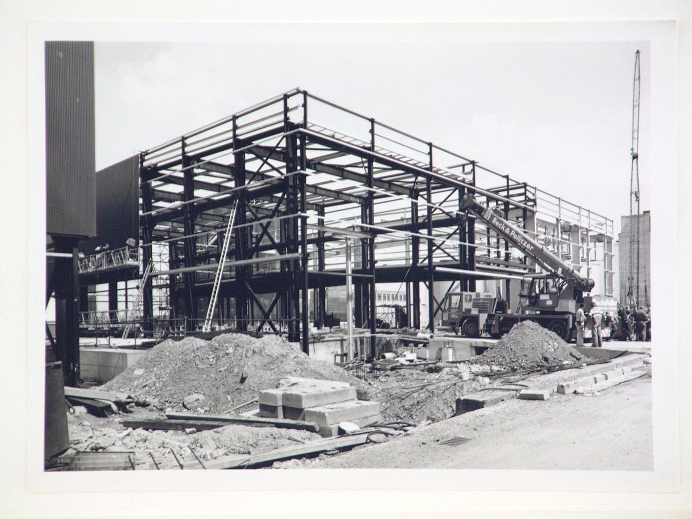 View of construction of steel structure for power station, United Kingdom