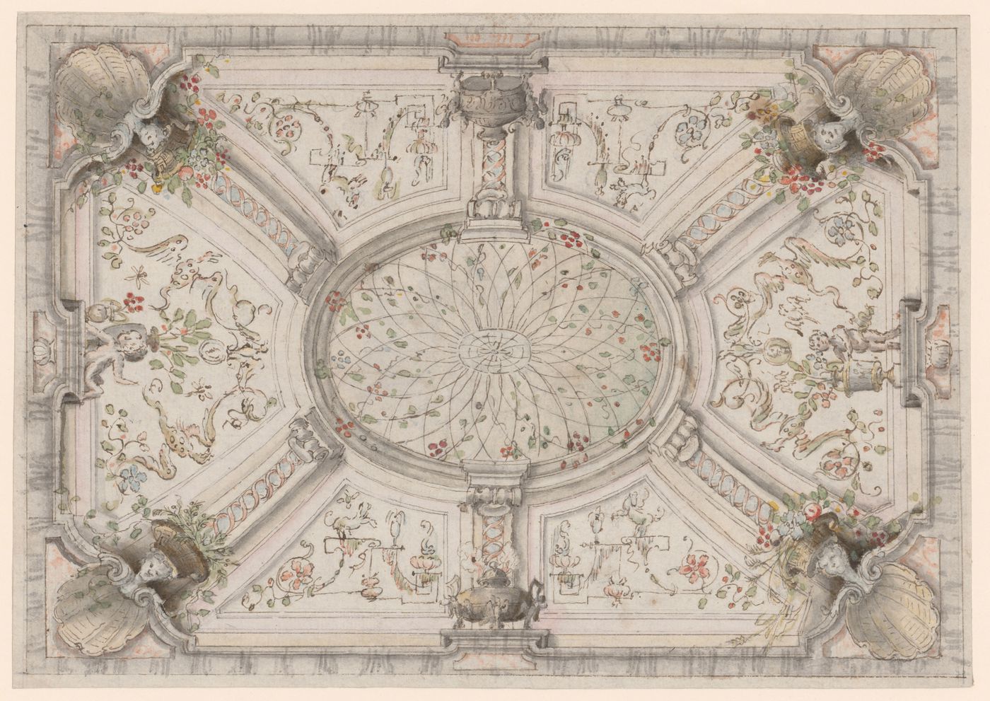 Presentation drawing for a Rococo trompe-l'oeil ceiling