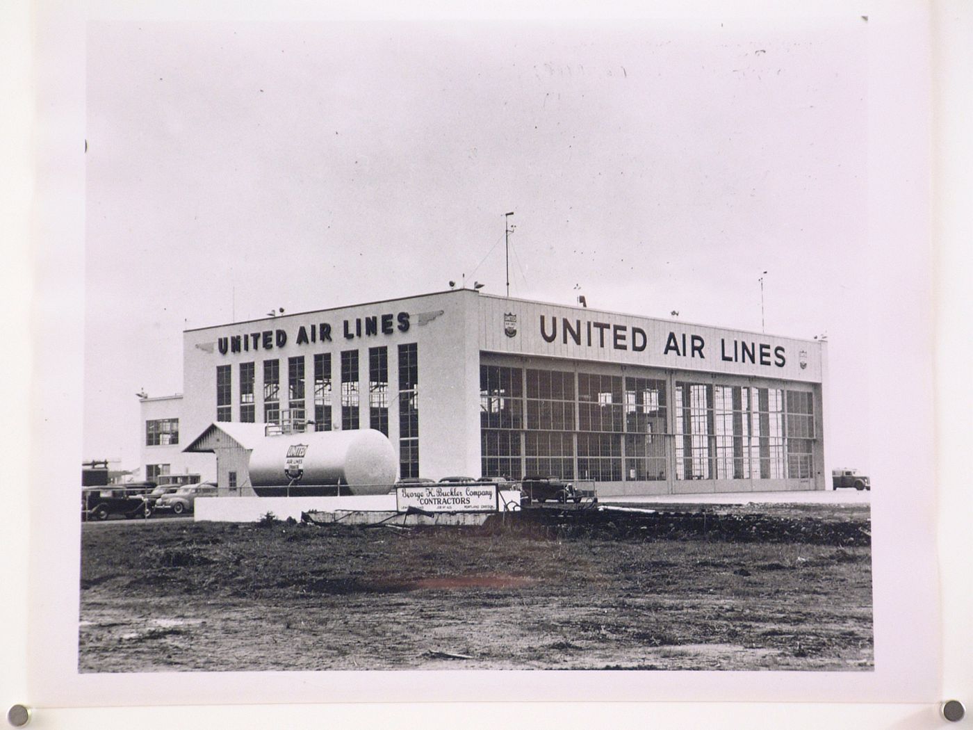 View of the principal and lateral façades of the Administration Building and Hangar, United Aircraft Corporation Assembly [?] Plant, Portland, Oregon