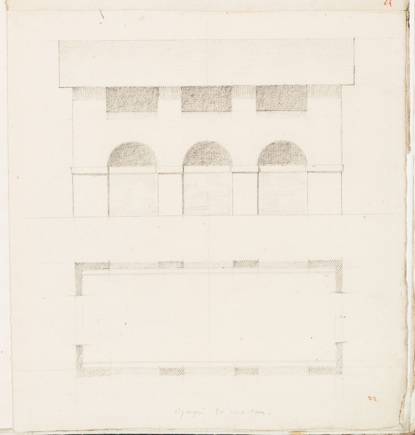Elevation and plan, probably for an outbuilding, Domaine de La Vallée; verso: Plan for an unidentified building