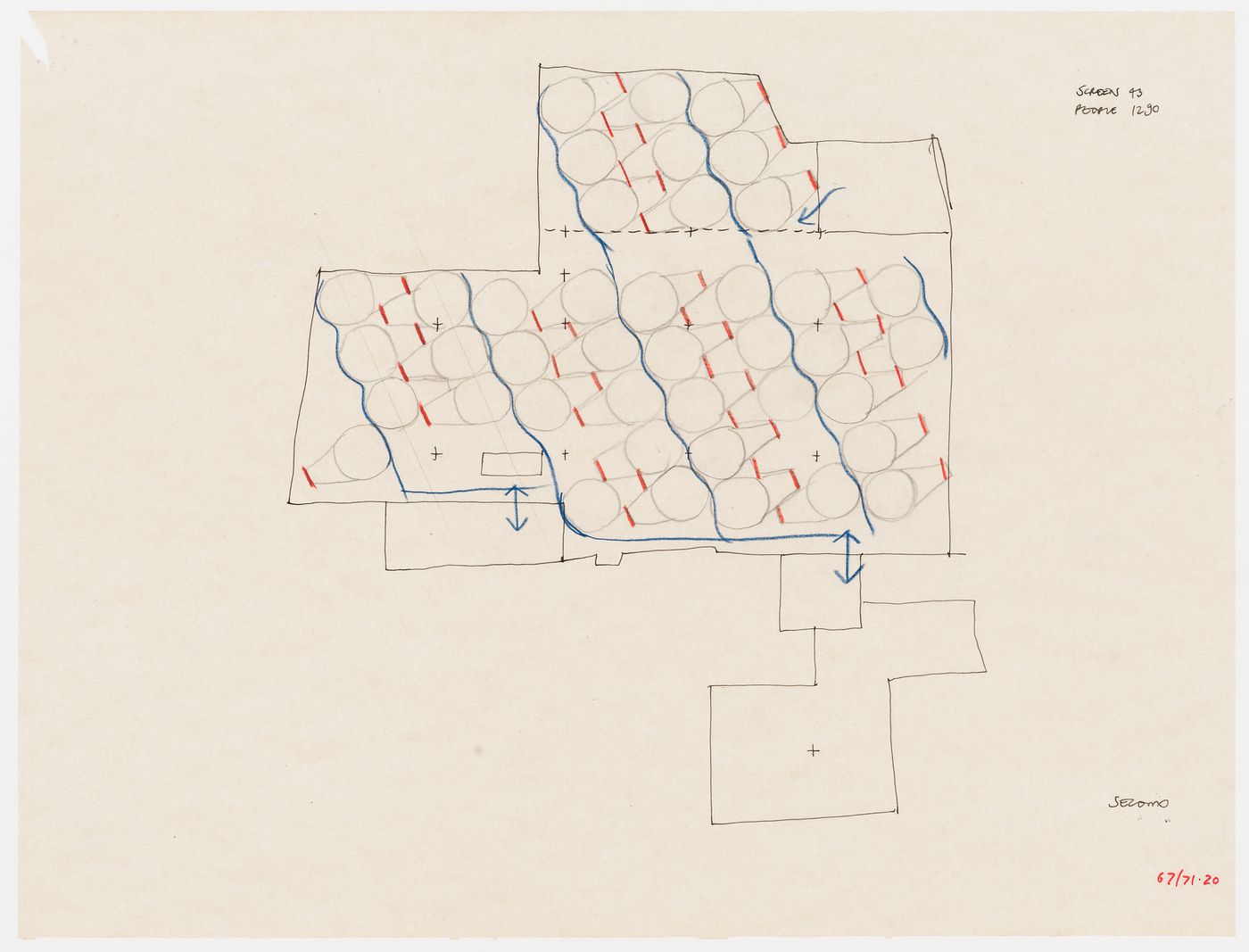 O.C.H. Feasibility Study: Diagram showing people in relation to screens and circulation