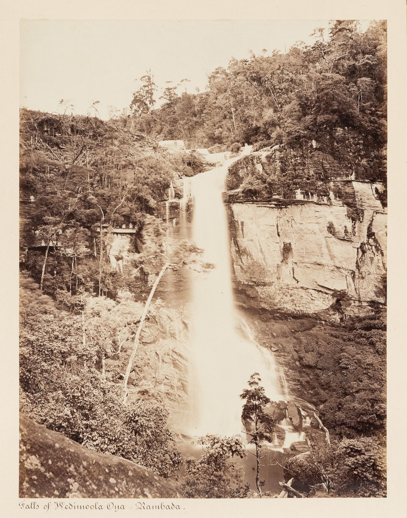 View of the Falls of Wedimoola Oya, Ramboda, Ceylon (now Sri Lanka)