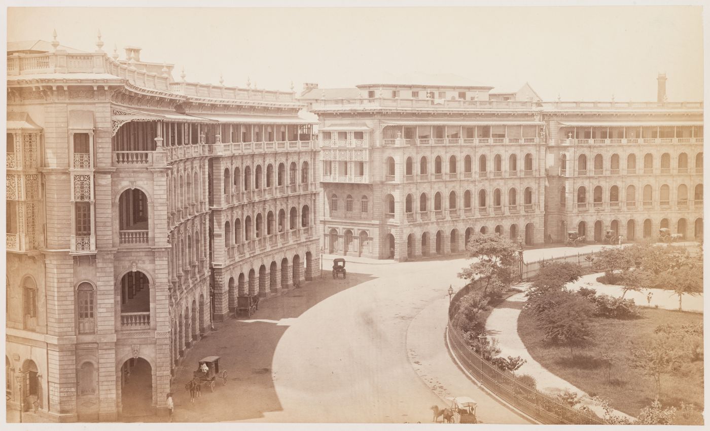 View of the south side of the Elphinstone Circle (now Mahatma Gandhi Marg), Bombay (now Mumbai), India