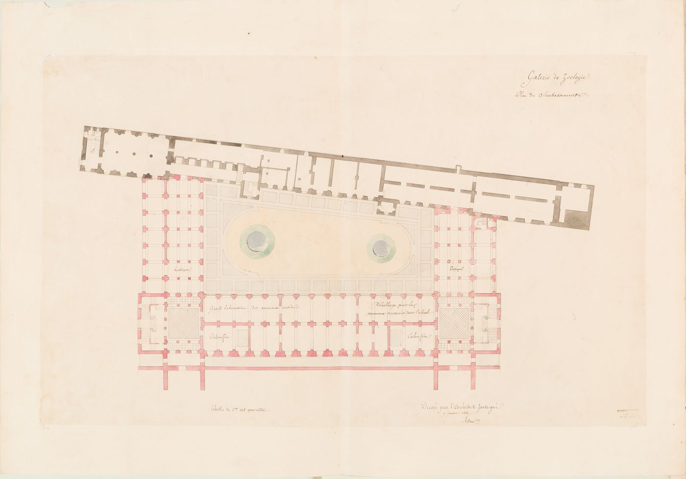 Project for a Galerie de zoologie, 1846: Plan for the "soubassement"