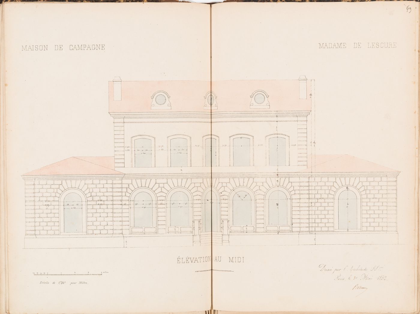 Elevation for the principal façade for a country house for Madame de Lescure, Royan