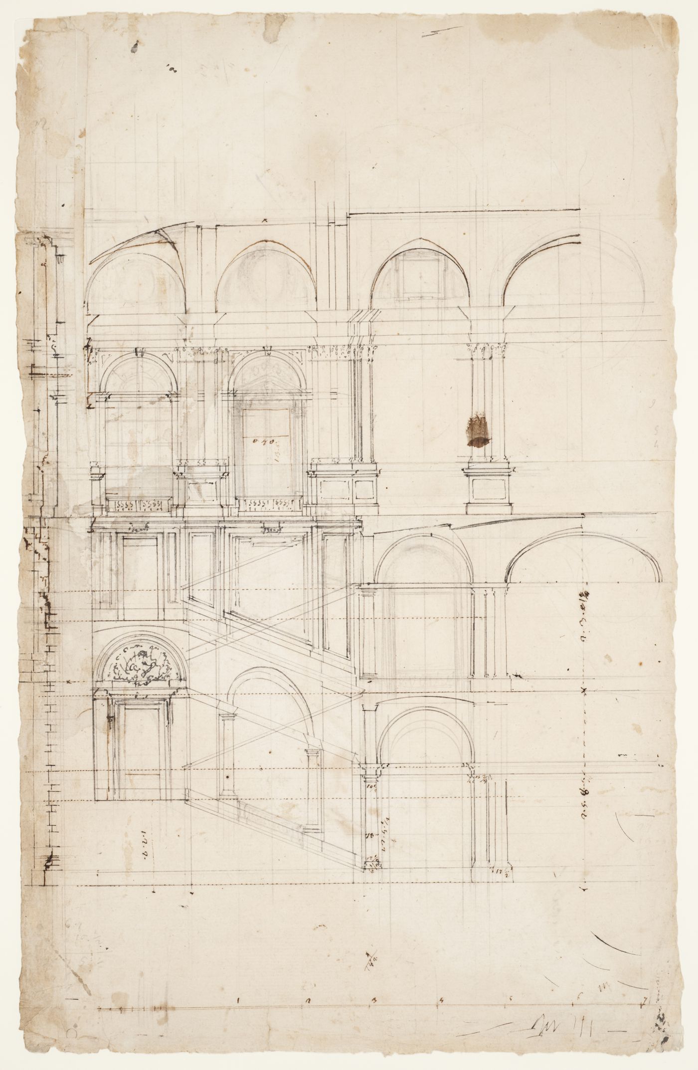 Partial section through Castello di Rivoli, Turin, showing stairways