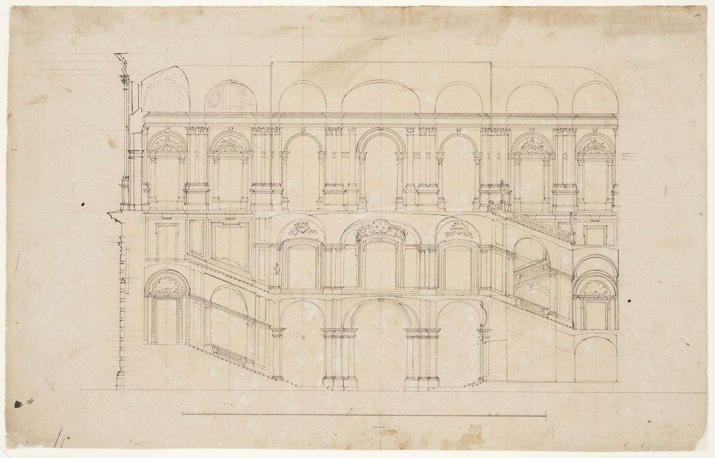 Section through Castello di Rivoli, Turin, showing stairways