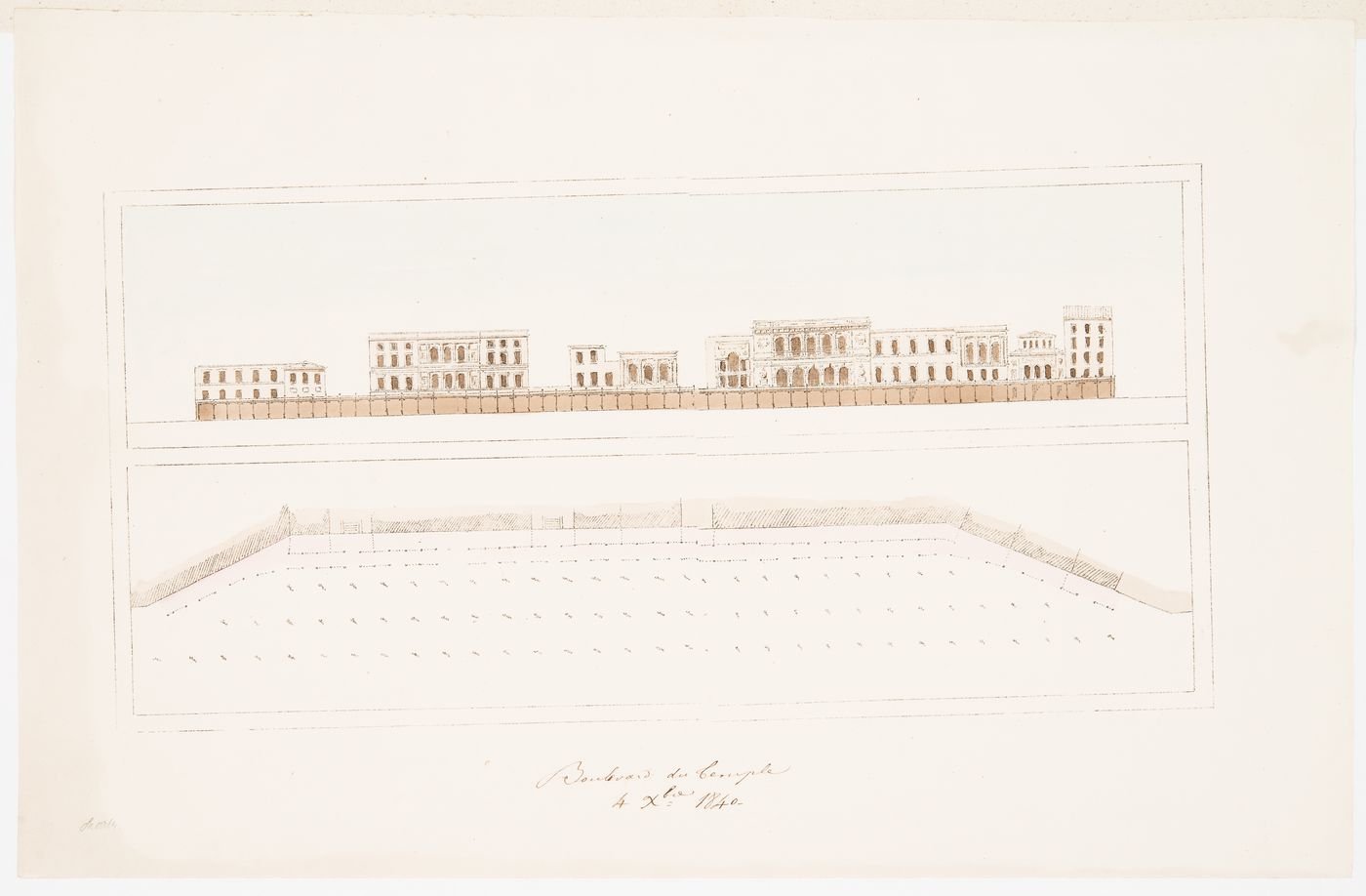 Iron arcades for the boulevard du Temple: Elevation and plan