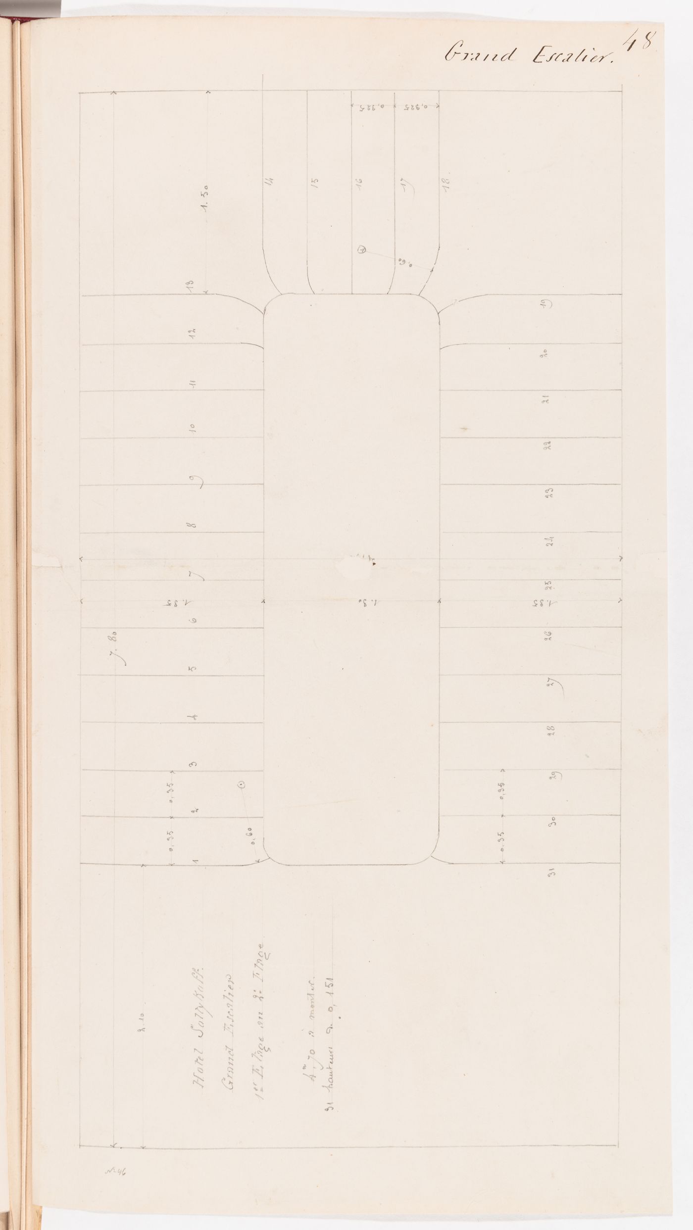 Plan for the grand staircase between the first and second floors, Hôtel Soltykoff