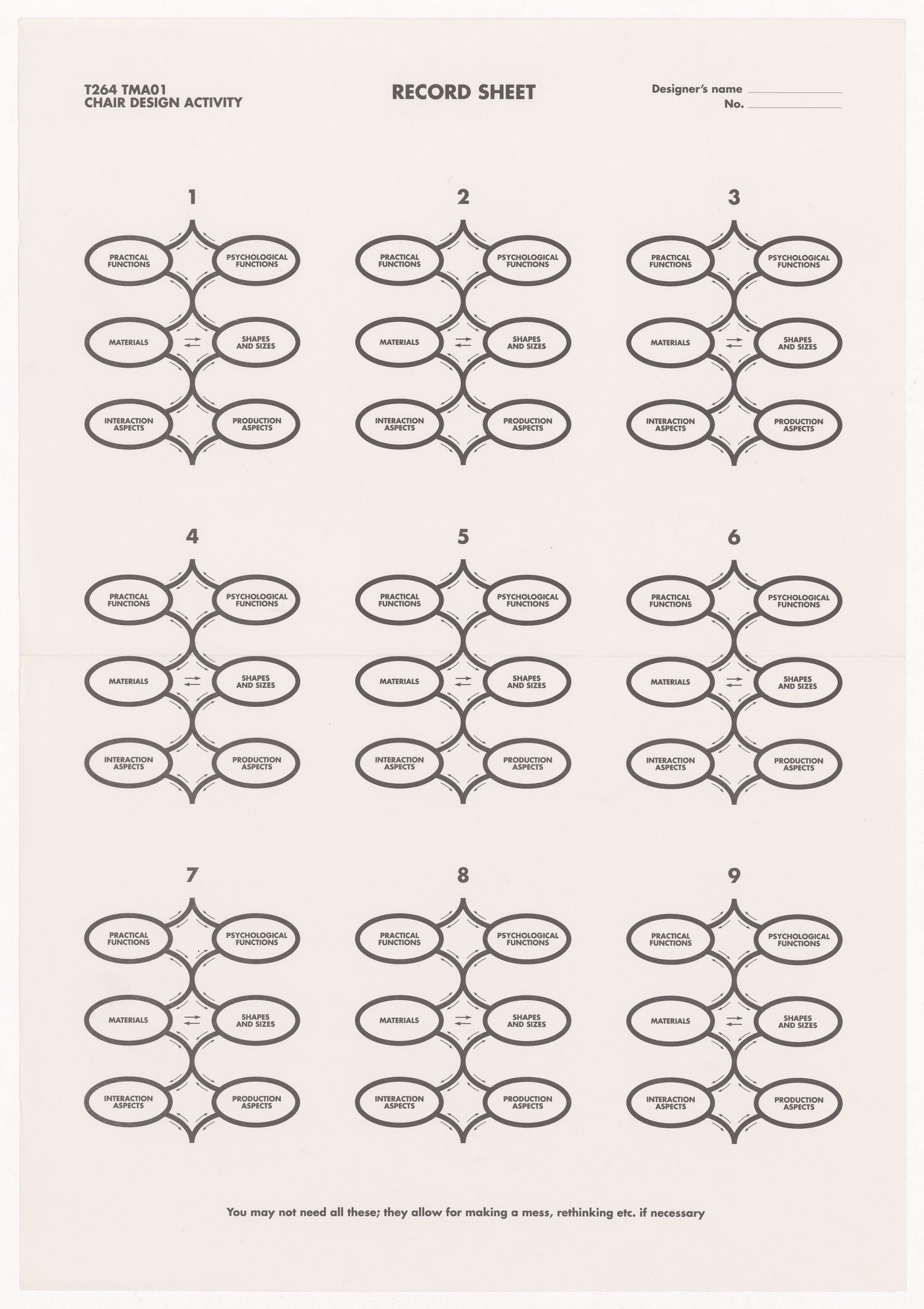 Chair design activity record sheet