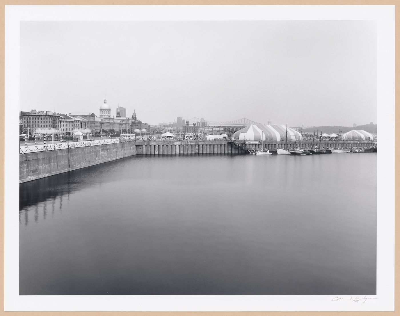 View of the Port of Montréal showing Bassin and Quai Jacques-Cartier with Pont Jacques-Cartier in the background, Québec